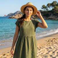 Chira Vestido midi com mangas curtas