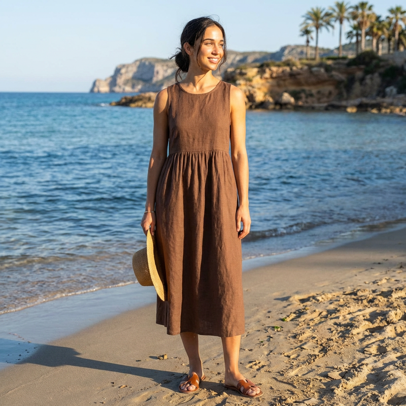 Chira Vestido midi com mangas curtas