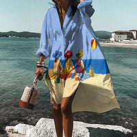 Vestido camisero extragrande para mulher com estampado artístico e botões na parte da frente