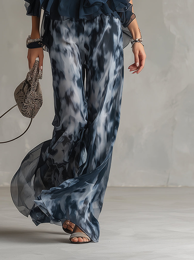 Ludovica | Conjunto Elegante com Top de Gola Alta e Calças Largas Impressas