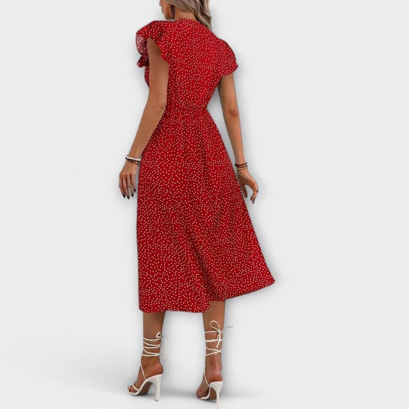 Vestido midi elegante com bolinhas