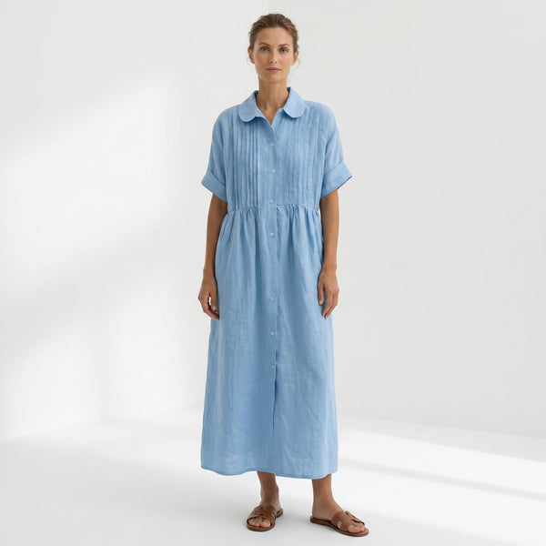 Helena - Vestido Linho Pregas e Botões