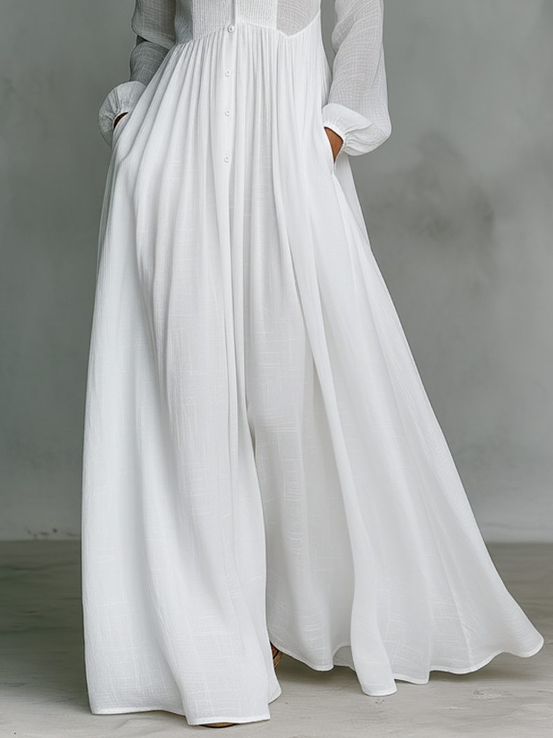 Sita | Maxi Vestido com Patchwork, Gola Alta e Mangas Longas