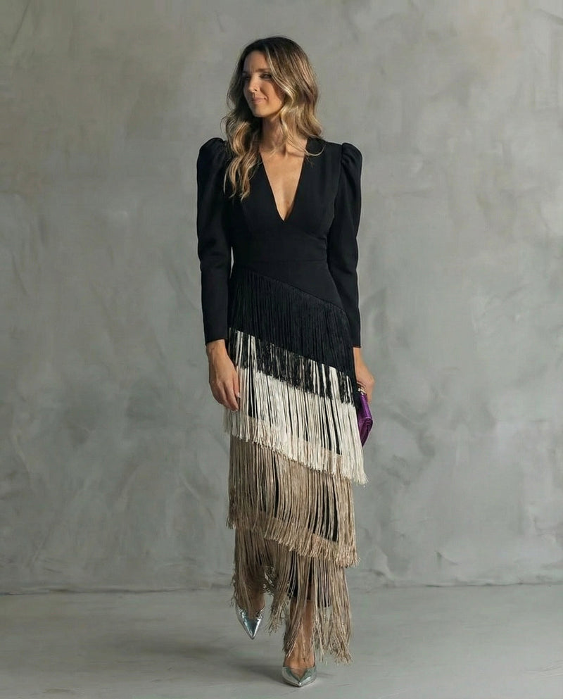Moana | Vestido elegante com mangas de franjas