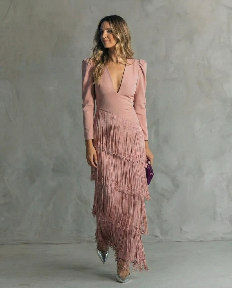 Chiara | Vestido Elegante com Mangas de Franja