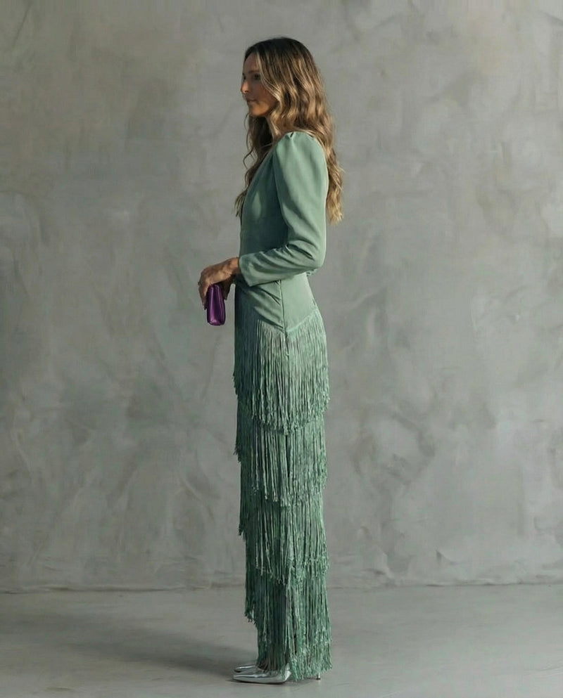 Chiara | Vestido Elegante com Mangas de Franja
