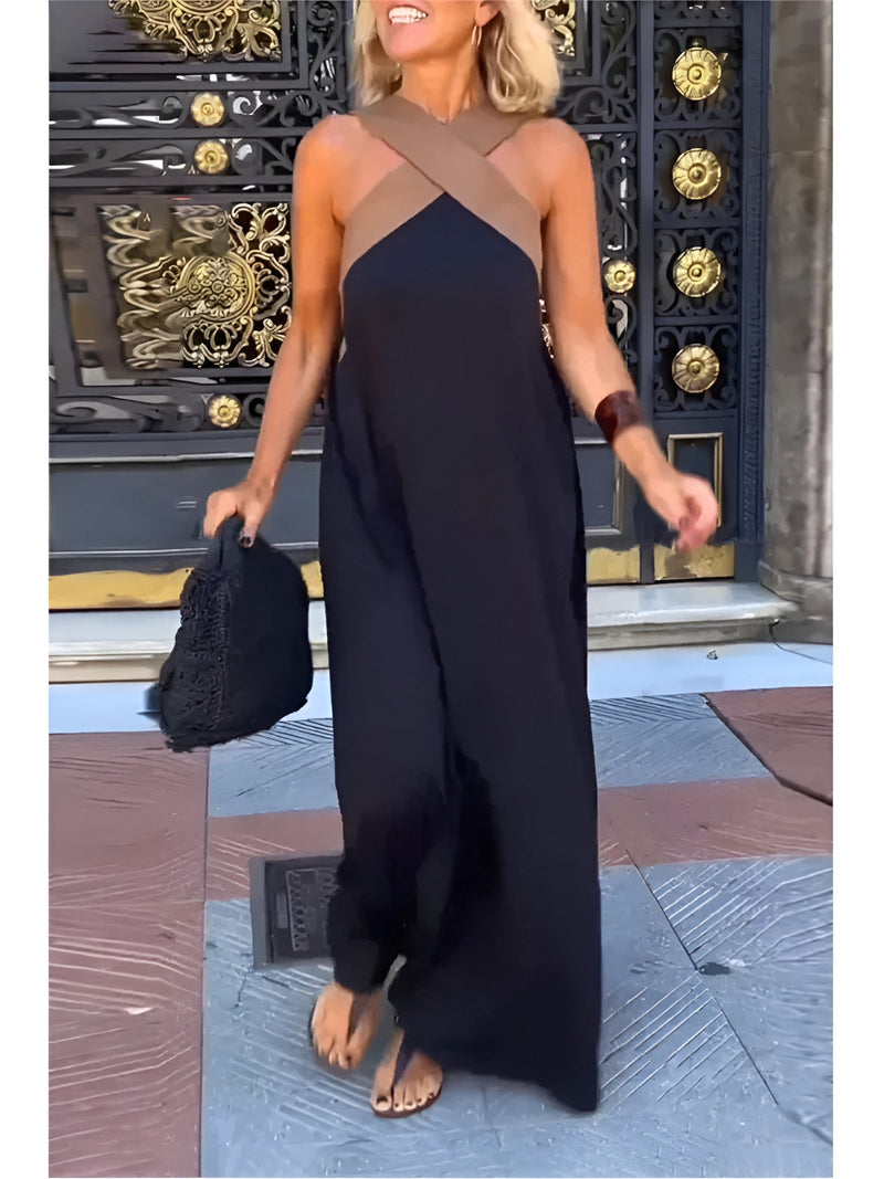 Filipa | Vestido Maxi com Decote Cruzado em Contraste