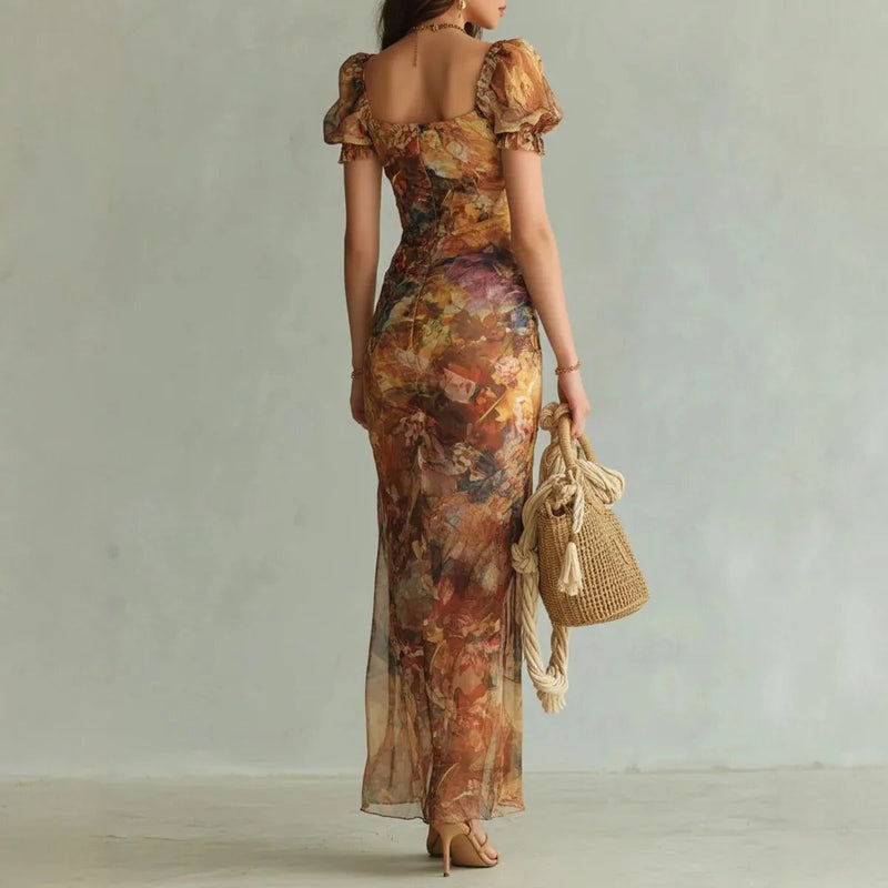 Alina | Vestido Maxi Floral Elegância Atemporal