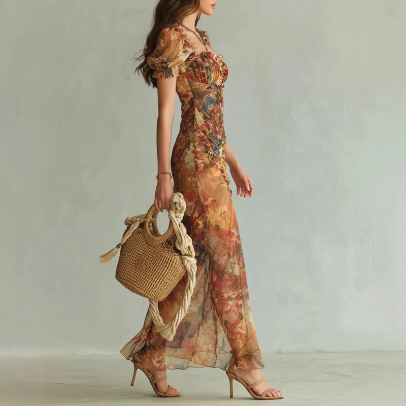 Alina | Vestido Maxi Floral Elegância Atemporal