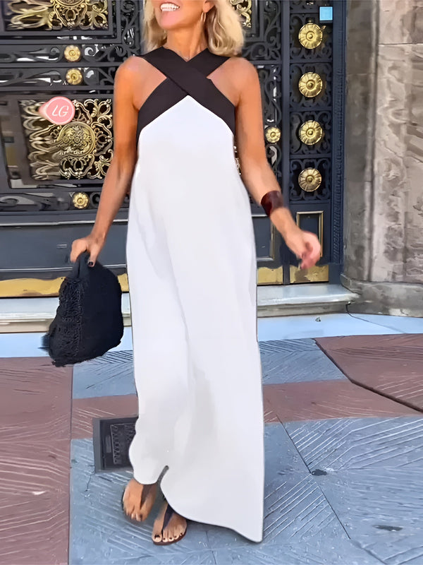 Filipa | Vestido Maxi com Decote Cruzado em Contraste