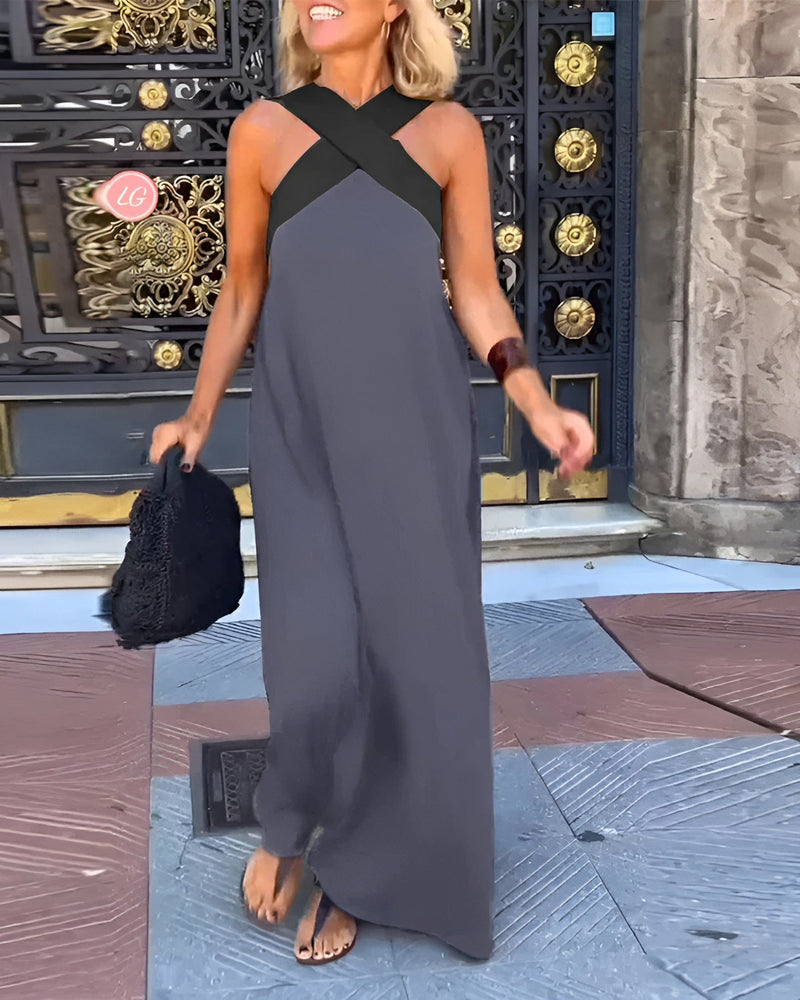 Filipa | Vestido Maxi com Decote Cruzado em Contraste