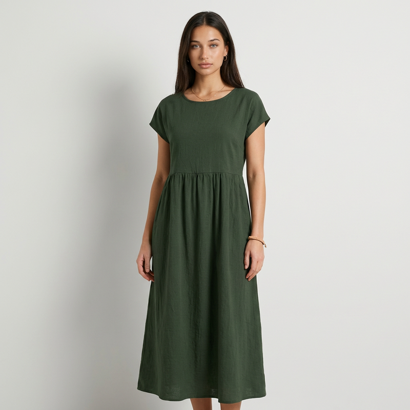 Chira Vestido midi com mangas curtas