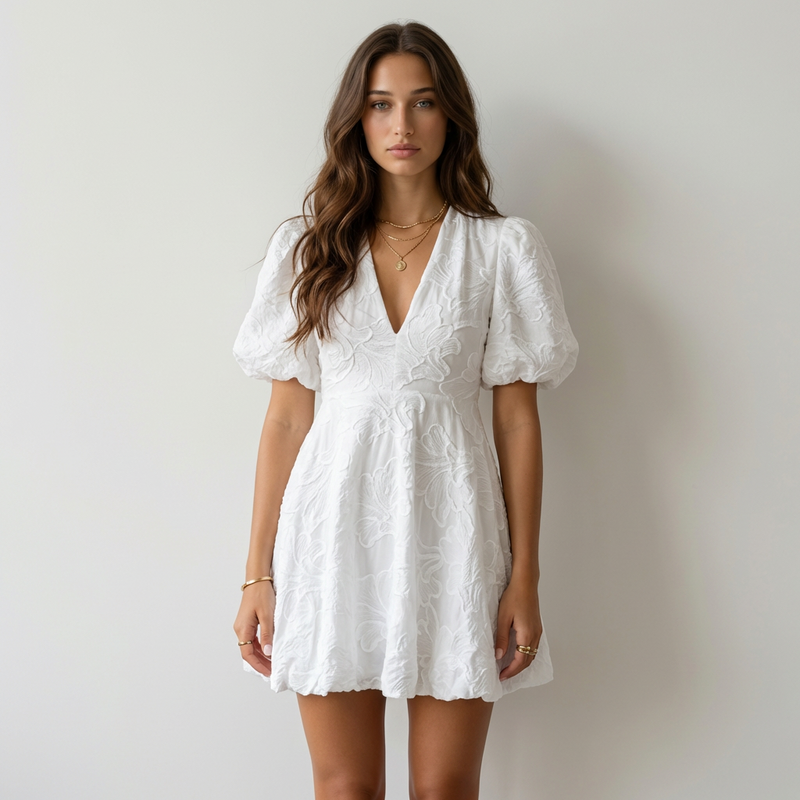 Sofía Vestido Mini Branco Bordado