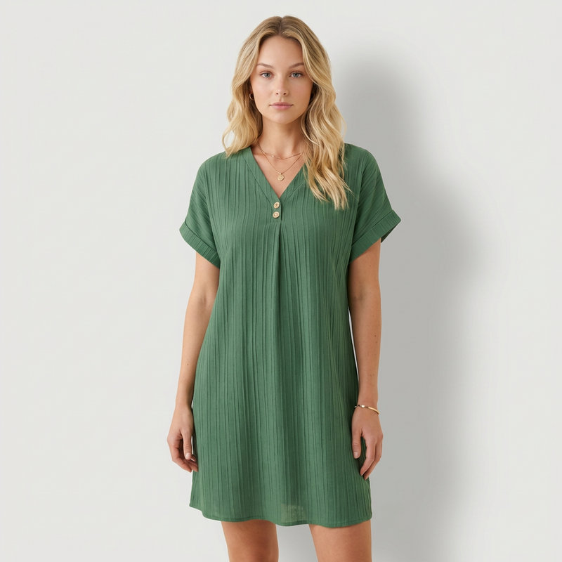 Delia Vestido com decote em V e detalhes com botões