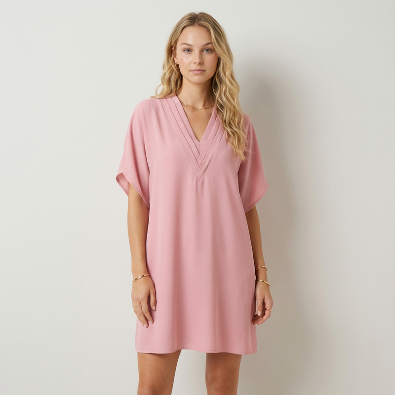 Mirabela Elegante vestido com decote em V drapeado