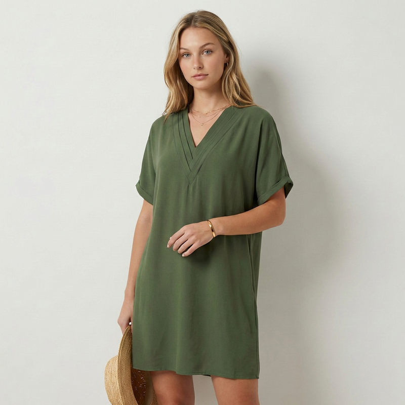 Mirabela Elegante vestido com decote em V drapeado